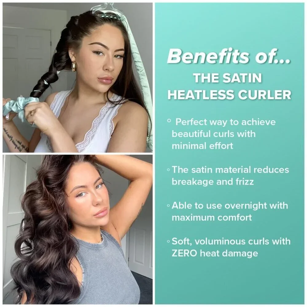 Heatless Satin Curlers Set with Scrunchies Headband Claw for All Hair Types